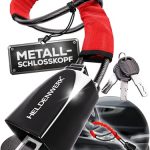 HELDENWERK® Metalen stuurklem voor auto en camper, universele pasvorm, stuurslot met dikke staalkabel, immobilisatiesysteem, diefstalbeveiliging met 3 beveiligingssleutels (rood)