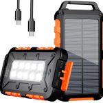 WOWMVP Solar Powerbank 10000mAh, PD22.5W Draagbare Zonnelader USB C Externe Batterij Buiten Waterdicht Met LED-lampje en 3 Uitgangen voor Smartphones, Tablets en Kamperen, Oranje