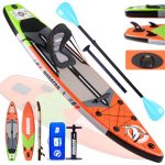 Redpath Stand Up Paddle Board, 330 x 76 x 15 cm, 3 afneembare vinnen, kajakzitting, verstelbare peddel, camhouder, complete accessoires, 150 kg draagkracht, rood