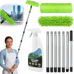 3M Raamwisser met Telescoopsteel, 400ml Reinigingsmiddel, 2-in-1 Raamreiniger met Silicone Wisser en Microvezelkussens, Professionele Raamreinigingsset voor Badkamer, Douche, Raam, Glas, Auto