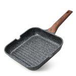 Kordisen Antiaanbak Grillpan voor Inductiekookplaat, 24 cm Vierkante Grillpan voor Binnengebruik, Steakpan met Gezonde Coating en Schenktuiten, PFOA-vrij, Zwart