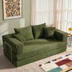 YINIX Opvouwbare 3-zits Gastbed Uitklapbare Bedbank 200cm Breed XXL Bed, Modulaire Vloerbank, Wolkbank in Manchester met Metaalframe, Antislip, Wasbaar (Groen, 200cm (3-zits))