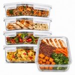 [5 Stuks] Luchtdicht Glazen Voedselcontainers met Deksels - Glazen Maaltijdbereidingscontainers BPA-Vrij - Glazen Lunchbox (880 ml - 1 Vak)
