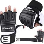SAWANS Bokszak Bokshandschoenen Karate Mitts MMA Body Combat Taekwondo Training Vechten Vechten Grappling Muay Thai (Zwart, L)