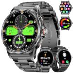 Militaire Smartwatch voor Heren, 1,43" AMOLED-Smartwatch met Bluetooth-Bellen, IP68 Waterdicht/Hartslag-/Slaapmonitor, 120+ Sportmodi, Outdoor Sporthorloge voor Android en iOS, Zwart