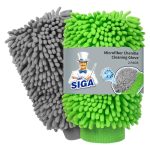 MR.SIGA Hoogwaardige microvezel washandschoen, 2 stuks, Groen & Grijs