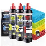 Detailmate Menzerna Autopoetsset: Menzerna Heavy Cut Compound 1000 + Medium Cut Compound 2500 + Super Finish Plus 3800 + MZ Wash Sachet + Power Lock Sachet + 3x Microvezeldoek 40x40cm.