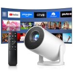 Salange Mini Projector 4K, Smart Projektor Android 14 WiFi 6 Bluetooth 5.4, Kleine Draagbare Beamer, Automatische Keystone-Correctie, 8000L, 270° rotatie, Binnen en Buiten, Wit