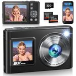 2026 Nieuwe 8K 96MP Digitale Camera WiFi Dual Display Compacte Digitale Camera voor Beginners, Inclusief 32GB SD-kaart & 2 Batterijen