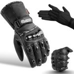 Evo Nieuwe Lederen Motor Motorfiets Fiets Zware Waterdichte Winter Thermische Carbon Shell Handschoenen "Winter Thermische Binnenhandschoenen Inbegrepen" (Black, Large)