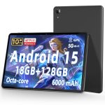 10 Inch Tablet, Android 15 Tablets Met 18 GB RAM + 128 GB ROM (Uitbreidbaar Tot 1 TB), Octa Core, 1280 * 800 IPS HD-Scherm, 6000 mAh-Batterij, Dubbele 5 MP + 8 MP-Camera, 5G/2,4G Wifi, Gemini AI