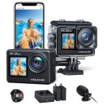 WOLFANG Actie Camera GA200 4K 24MP WiFi videocamera, onderwatercamera 40M waterdichte, 170° groothoekcamera, verbeterde IS-afstandsbediening, 2 x 1050 mAh batterijen, meerdere batterijen accessoires