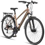 Licorne Bike Toerfiets, trekkingfiets, 28 inch, aluminium schijfremmen, fiets voor jongens, meisjes, dames en heren, 21 versnellingen, mountainbike, crossbike, dames, roze