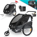 Beste fietskar 2 kinderen KESSER® Kinderfietskar Sport-RX 2-in-1, fietsaanhanger voor 1 tot 2 kinderen, max. 40 kg | 5-punts-veiligheidsgordel, 360 graden draaibaar voorwiel, jogger, Zwart/Antraciet