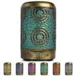 SALKING Aroma Diffuser, 100 ml metalen aromatherapie kamergeur diffuser etherische oliën, geurolie luchtbevochtiger elektrische geurlamp, 7 kleuren licht vintage goud voor kantoor thuis yoga