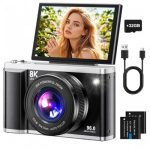 Beste compact camera voor natuurfotografie Digitale camera 8K 96MP met wifi, 20x digitale zoom, autofocus-fotocamera met anti-shake, 3,5 inch 180° klapdisplay, compacte camera met 32GB SD-kaart en 2 accu's, voor jongeren, volwassenen en