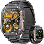 Smarte Militaire Horloge met GPS/Kompas, Vocal Assistant GPT, Display HD 2,01 "Bel Bluetooth, Compatibel met Android en iOS (Zwart)