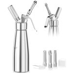 Beste slagroomspuit Newaner 500 ml slagroommaker, roomsifon van aluminium met 3 spuitmonden van roestvrij staal en 1 reinigingsborstel, voor decoratie van taarten, verjaardag, gebak, ijs en desserts