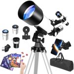 Beste telescoop voor maan en planeten YENGUAN Telescoop 70/400 voor kinderen en beginners, refractor, telescoop met statief, zoeker, oculaire draagtas en ruimte, leerpuzzels voor maan, planeten en sterobservatie