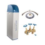 Aqmos R2D2-72 Wateronthardingsinstallatie met aansluitset 2,54 cm en montageblok 2,54 cm - waterontharder voor huishoudens tot 7 personen - ontkalkingsinstallatie, antikalkinstallatie voor zacht water