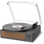Trynnay Platenspeler met luidspreker, vinylplatenspeler, draadloze LP-Phonograaf met ingebouwde stereo-speakers, 3-speed riemaandrijving, met luidsprekers, vintage kool