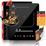 KESSER® Inductie Kookplaat Vrijstaand Elektrische Kookplaat 2100W 240V met 1x Kookzone 28cm, 3x microvezeldoek, 1x receptenboek, 9 warmtestanden, 8-uurs timer, touch-bediening en boosterfunctie Zwart