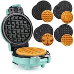 Beste wafelijzer met verwisselbare platen LEHMANN Mini-wafelijzer met wisselplaten, wafelvormen - pompoen, peperkoek, hart en klassiek, mini waffle maker met antiaanbaklaag, ideaal voor kinderverjaardagen en familiefeesten, mintgroen