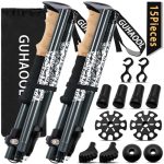 Beste wandelstokken bergen GUHAOOL wandelstokken, trekkingstokken, telescopische wandelstokken carbon & aluminium met kurken handvat, verstelbaar 108-135cm en klemsluiting met 5 paar rubberen buffers voor trekking