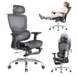 LarkLeaves Ergonomische Bureaustoel met Voetensteun - 5-Zones Verstelbare Rugleuning, 2D Lendensteun, 3D Arm-/Hoofdsteun, 145° Kantelfunctie + Ademend Net voor Kantoor/Thuiswerk/Studie, Zwart