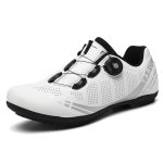 Hixingo Fietsschoenen Heren Dames MTB Fietsschoenen Platte Sneaker Wegfiets Rubberen Zool Ademende Mountainbike Schoenen Antislip Schoen, Wit, 43 EU