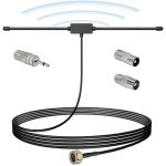 FM DAB Radio Antenne 75 Ohm Dipool met F-Type Stekker en Adapterset, 3 m Verlengkabel voor FM Ontvangst, Compatibel met Stereosystemen, Homecinema en AV Audio Ontvangers