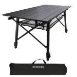 Werkfox Campingtafel Vouwtafel Multifunctionele tafel; In hoogte verstelbare vouwtafel met oprolbaar tafelblad (90x51cm) & draagtas; Belastbaar tot 30kg.