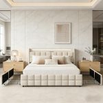 Bed met opbergruimte 180x200 cm, bedframe met opbergladen, dubbel bedframe met led en oplaadfunctie,gestoffeerd bed, tiener bed,jongens bed,Linnen stof (Beige, 180 x 200 cm)