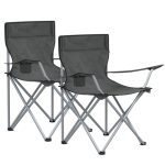 Songmics MGCB001G11 Campingstoelen, stoelen, voor buiten, armleuningen, tas voor kopjes, opvouwbaar, maximale belasting 120 kg, 2 opklapstoelen, leigrijs