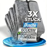Kemes Microvezeldoeken auto XXL droogdoek voor douchecabine en huishouddoek, polijstdoek - extreem absorberend en zacht | voor gevoelige oppervlakken premium microvezeldoek (3, 40 x 60 cm)