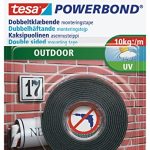 tesa Powerbond OUTDOOR - Dubbelzijdige montagetape voor buitengebruik, UV-, water- en temperatuurbestendig plakband, houdt tot 1 kg per 10 cm tape, 1,5 m x 19 mm