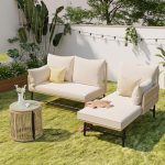 Jaxenor 3-4 zits lounge meubelen outdoor met 2 tweezitsbanken, tuinlounge outdoor met verstelbare poten, L-vormige tuinloungemeubelset met tafel, balkon bank, incl. zit- en rugkussens, beige