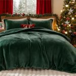 Beste flanellen dekbedovertrek Lanqinglv Winterbeddengoed, 135 x 200 cm, flanel, donkergroen, groen, fluweelzacht, pluche, flanel, effen dekbedovertrek met ritssluiting en 1 kussensloop 80 x 80 cm