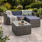 Estexo Rotan lounge zitgroep, polyrotan tuinmeubelset, 3-zitsbank, zithoek, eethoek, tuinset, balkonset (antraciet-grijs)