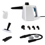 Amazon Basics Draagbare Stoomreiniger voor Thuis met 9 Accessoires, Krachtige Stoomstoot van 1000W, Reservoir van 250ml, Wit
