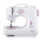 MEGLE FHSM-505 Naaimachine met voetpedaal voor beginners, kleine naaimachine, snelstartgids, handleiding in 5 talen, twee voedingsmodi, 12 steken