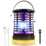 TEPENAR Elektrische insectenverdelger, muggenlamp met accu – UV-muggenbeschermingslamp IP65 waterdicht, USB-opladen, 3 lichtmodi, kampeerlamp met ophanghaak voor buiten, tuin, balkon en slaapkamer
