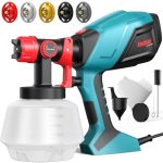 Beste verfspuit ENEACRO HVLP Elektrisch verfspuitpistool, 700 W, met reservoir van 1200 ml, verstelbare doorstroming en sproeihoek, 5 messing spuitmonden voor binnen en buiten
