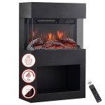 KAMINIO Elektrische haard HENRI - Elektrische houtkachel met verwarming, 3D-vlameffect, houtopslag, afstandsbediening(Zwart)