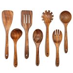 Teak Houten Keukengerei Set - 7 Stks Houten Kookgerei Inclusief Spatel
