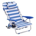 SONGMICS strandstoel met hoofdkussen, aluminium, draagbare vouwstoel, campingstoel, opvouwbaar en verstelbaar, zoals Een rugzak draagbaar, buitenstoel, blauw en wit gestreept GCB62BU