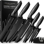 Beste keukenmessen Home Hero Keukenmessenset - Hoge Koolstof Roestvrijstalen Keukenmessen met Ergonomische Handgrepen, Keramische Messenset met Anti-aanbaklaag (11 stuks met schede - Zwart)