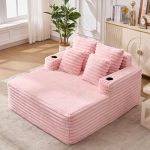 Luscriate Leesstoel oversized – pluizig kunstbont stoel met bekerhouder, chaise longue cloud stoel zonder opbouw roze (roze, 135 cm × 128 cm × 86 cm)
