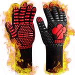 Reinalin Barbecuehandschoenen, Hittebestendig tot 500°C, Ovenhandschoenen, Vuurvaste Handschoenen, BBQ-handschoenen, Kookhandschoenen, Ovenwanten (L/XL/XXL, Rood)