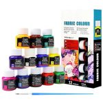 Textielverf, wasmachinebestendig, set 12 x 25 ml, stofverfset, wasbare stofkleuren voor T-shirt, jeans, katoen, polyester, intensieve kleuren voor kleding en doe-het-zelfprojecten